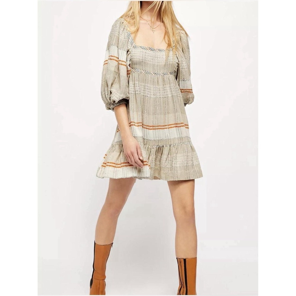 Free People All Lined Up Mini Dress Size M Boho Western Festival Beach 70s Vibe